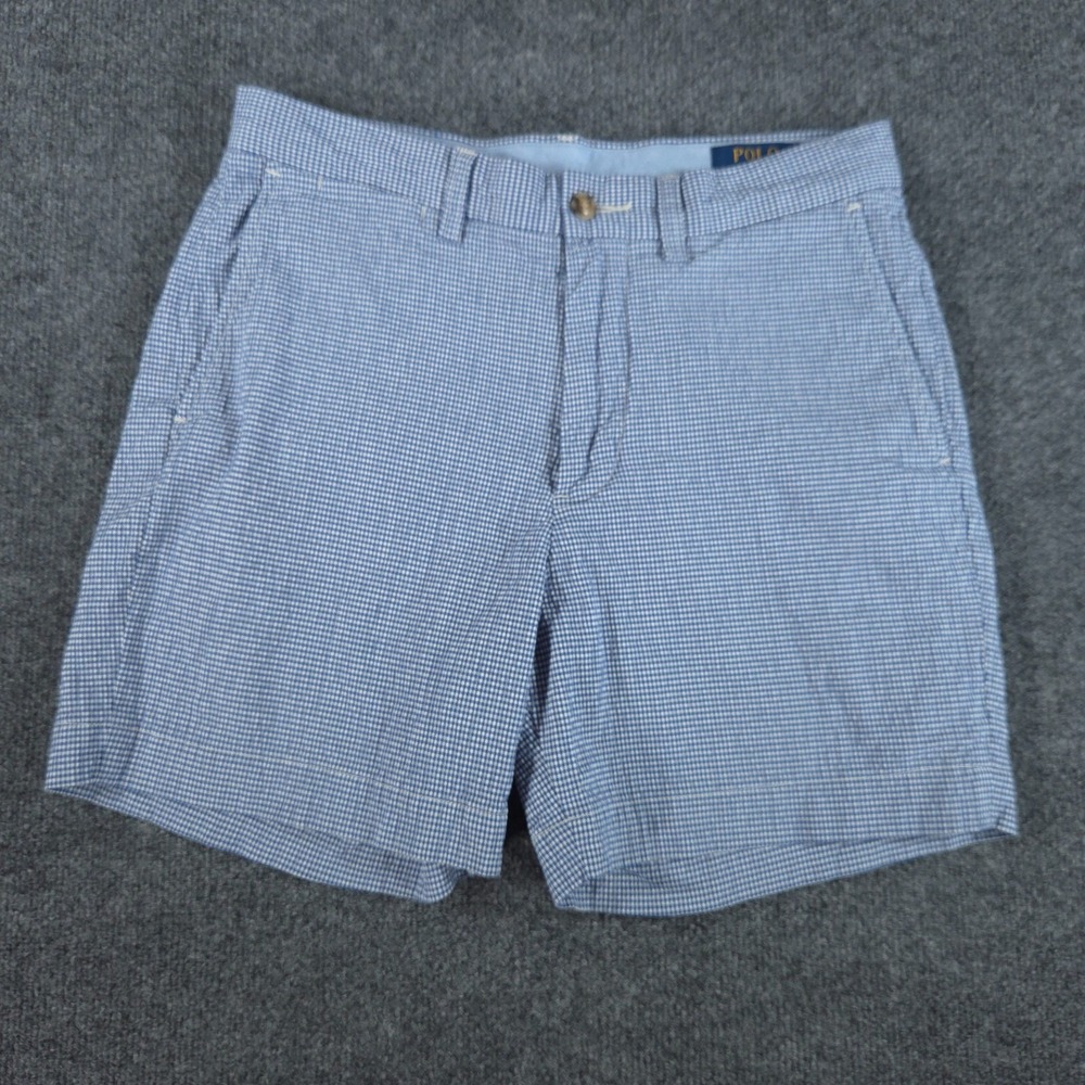 Polo Ralph Lauren Mens 29 (FIT 30) Blue White Gingham Stretch Classic Fit Shorts